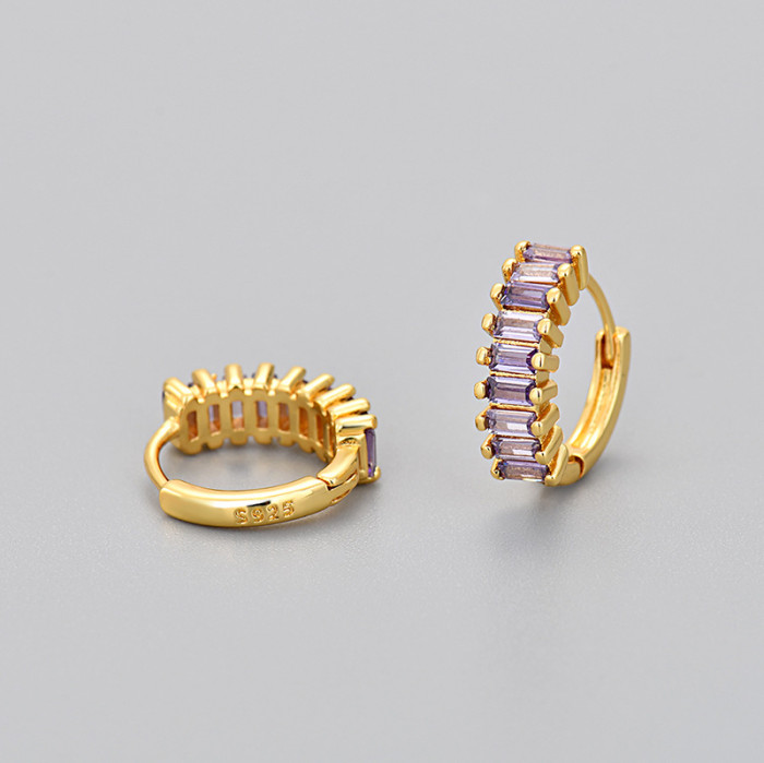Rectangular Zircon Earrings Hot Sale Sweet Hoop Bohemian Versatile Earrings Light Luxury Style