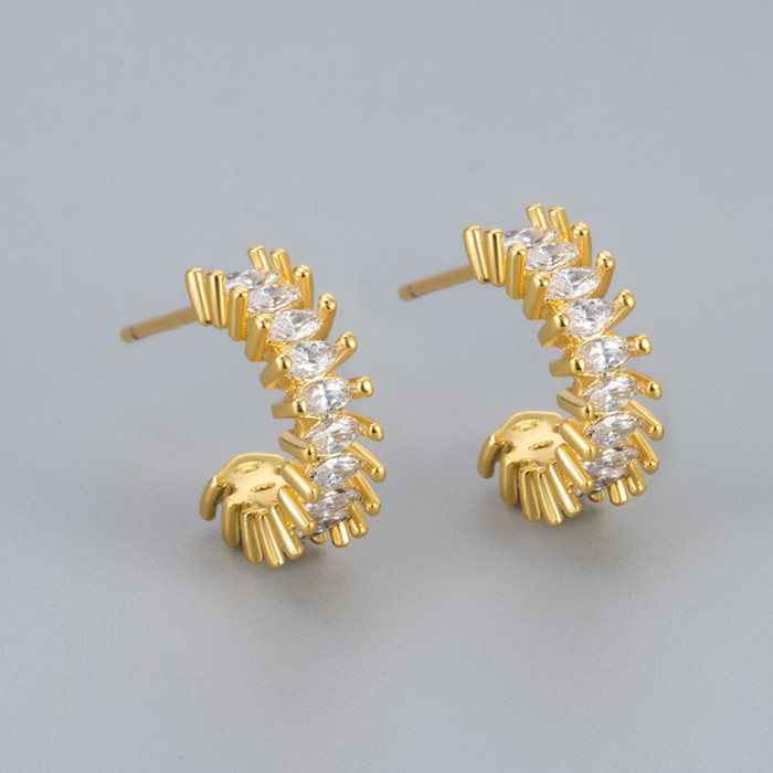 Cross-Border Foreign Trade Full Diamond C-Shaped Earrings Niche Design Fashionable Personality Versatile Elegant High-End Hoop Earrings Factory