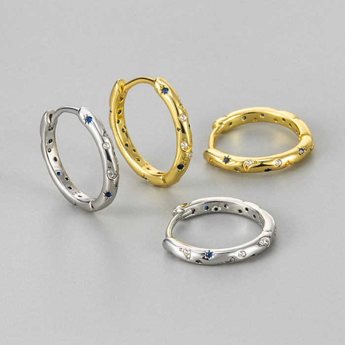 New Stone-Studded Four-Pointed Star Sparkling Earrings Niche Daily Simple Hoop Earrings Personality Exquisite Versa...