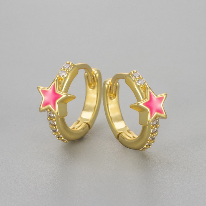 Colorful Glaze Zircon Five-Pointed Star Earrings for Women, Versatile and Stylish, Exquisite Ear Clips with a Sense o...