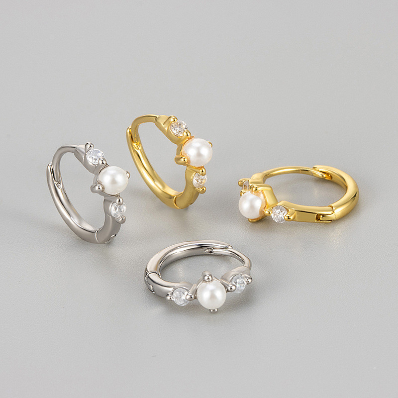 Pearl Zircon Hoop Earrings for Women, Vintage Style, Versatile, Simple, Unique Ear Clips, Niche High-end Daily Commuting Earrings