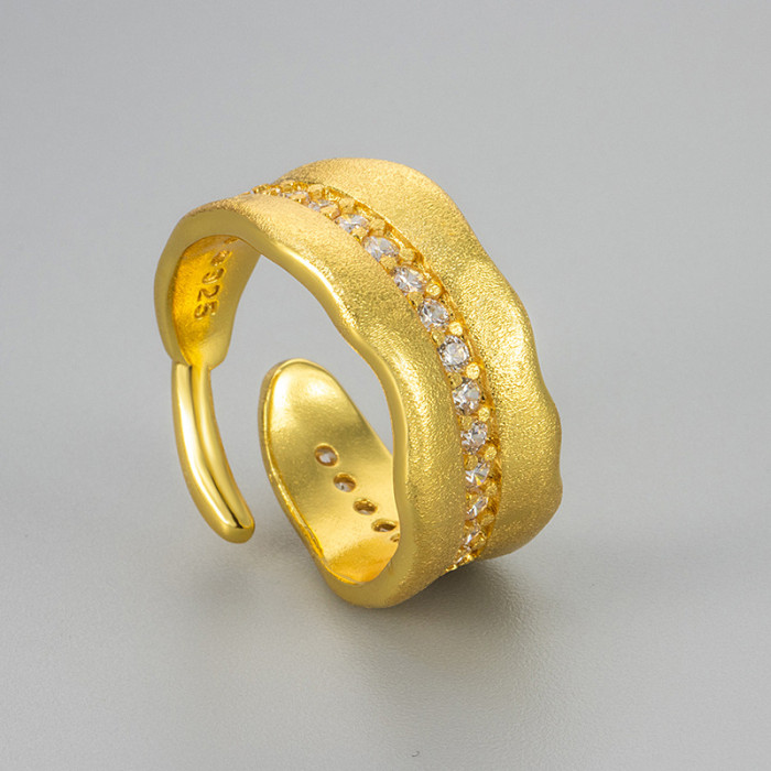 New Chinese Style Retro Palace Style Banana Leaf Ring for Women, Light Luxury Brushed Gold with Stone-Inlaid, High...