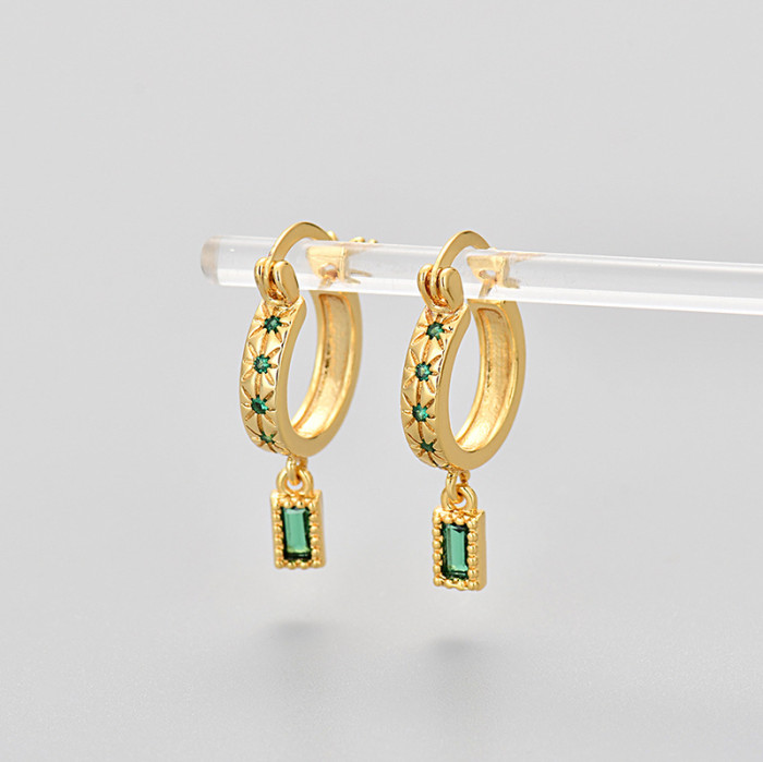 2024 New Colorful Zircon Earrings for Women European and American Fashion Square Drop Earrings