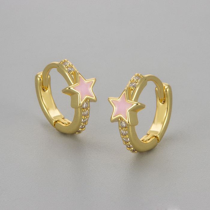 Colorful Glaze Zircon Five-Pointed Star Earrings for Women, Versatile and Stylish, Exquisite Ear Clips with a Sense o...