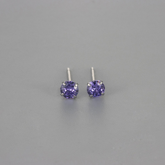 New Colorful Round Stone Four-Prong Zircon Earrings for Women, Personalized Fashionable Versatile Simple Trendy Ear...