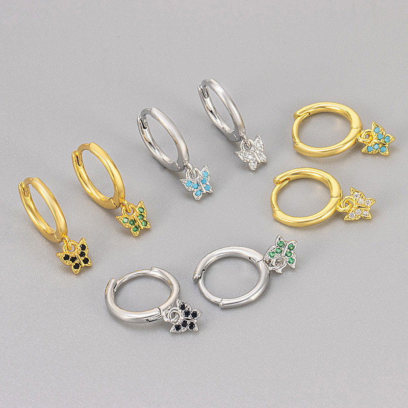 European and American Cross-Border Fresh and Versatile Sleep Without Removing Small Butterfly Zircon Earrings Ear Clips Earrings