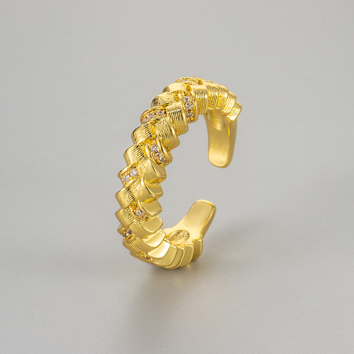 New Vintage Style Woven Texture Gold-Plated Brushed Stripe Narrow Open Ring Niche Design Minimalist High-End Simple