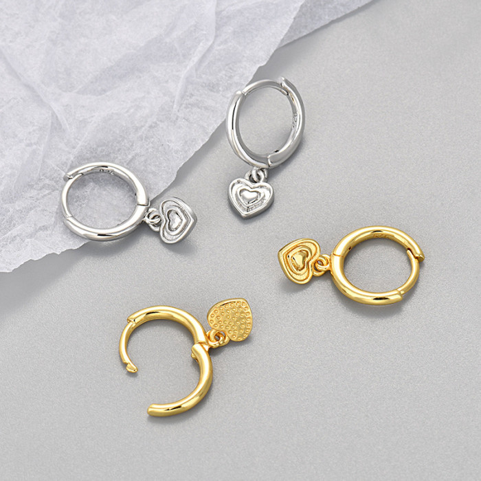 Japanese and Korean Sweet Heart Earrings for Women, Geometric Heart Shape, Elegant and Versatile, Export Light Luxury...