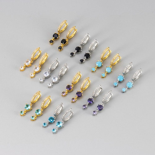 Cross-Border Fashionable Inlaid Colorful Zircon Tassel Earrings for Women, Fashionable European and American Style, High-End Versatile Stud Earrings