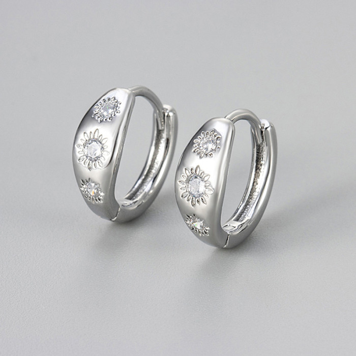 New Shiny Little Sun Stone-Inlaid Hoop Earrings Starry Earrings Niche Simple Ear Clips Exquisite Versatile