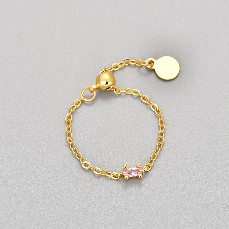 European and American Cross-Border Fashion Light Luxury Colorful Diamond Chain Pull-Out Ring for Women, Niche Design, Popular Retro Index Finger Ring