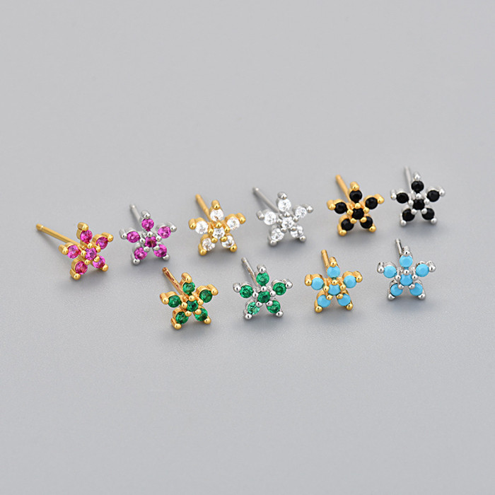 Stone-Inlaid Flower Colorful Zircon Earrings for Women Small Sweet Export Hot-Selling Korean Fashion Versatile