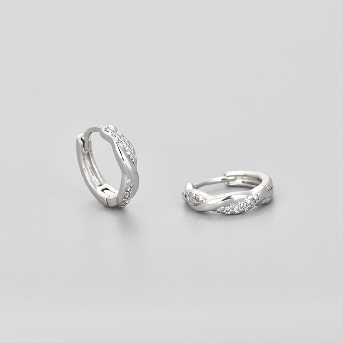 Style Stone-Studded Cross Earrings Simple Ear Cuffs Plain Hoops Versatile Daily 2024 New Trendy Women's Summer Earr...