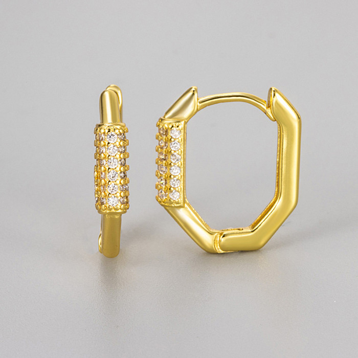 European and American Cross-Border Fashion Octagonal Inlaid Diamond Earrings for Women Simple Elegant Personality Temperament 2024 Earrings Jewelry for Women
