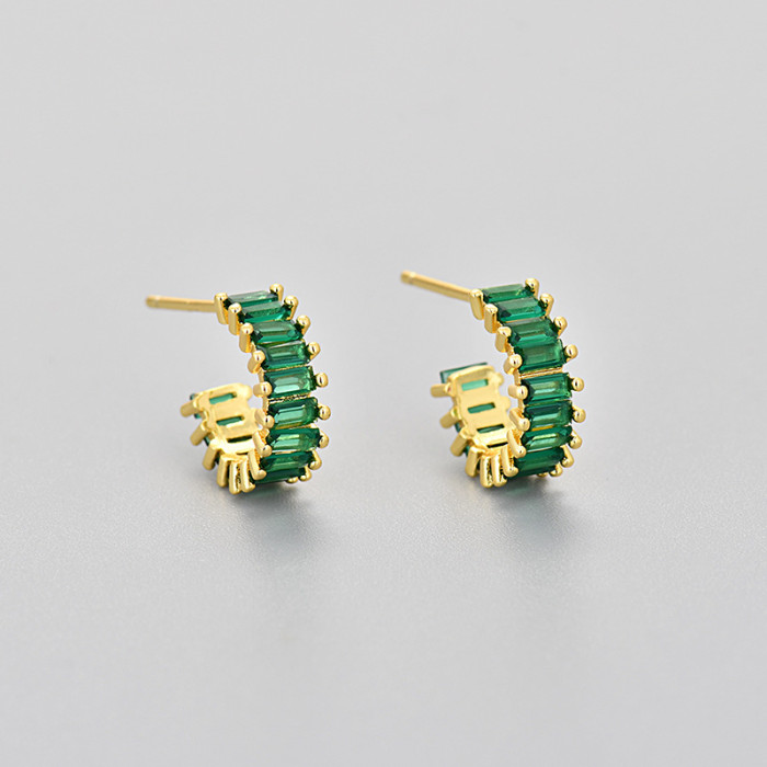 European and American Fashion Export Hot-Selling Sparkling Square Zircon Colorful Diamond Earrings for Women Sweet Personality Fashion High-End Earrings