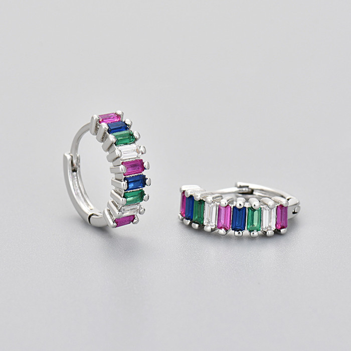 Rectangular Zircon Earrings Hot Sale Sweet Hoop Bohemian Versatile Earrings Light Luxury Style