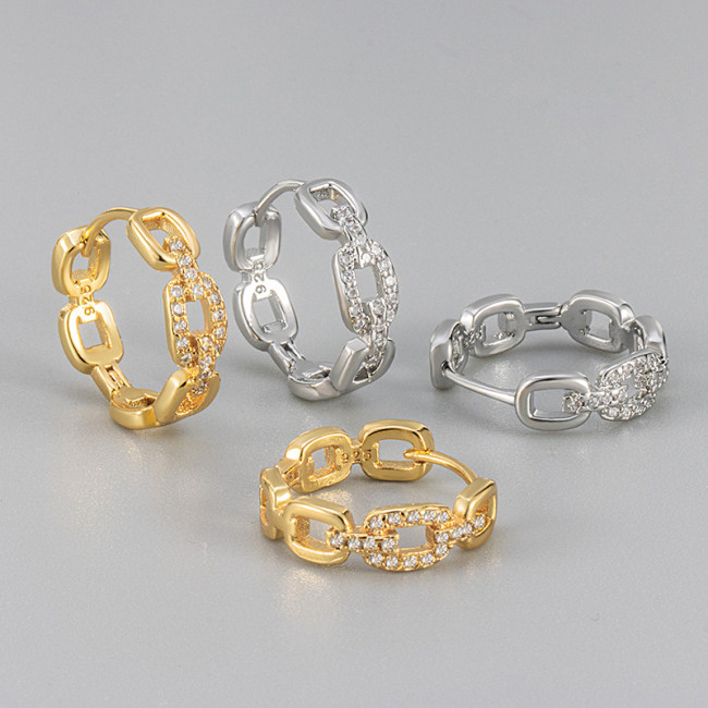 Inlaid Diamond Interlocking Earrings for Women, European and American Style, Hot Selling, Elegant Ear Cuffs, Wholesale from Factory Source, High-End Sense Hoop Earrings