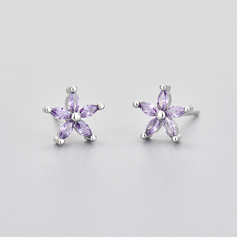 European and American Cross-Border Colorful Diamond Five-Petal Flower Marquise Stone Earrings for Women Flower Zircon Niche Design Trendy Inlaid Diamond Rose