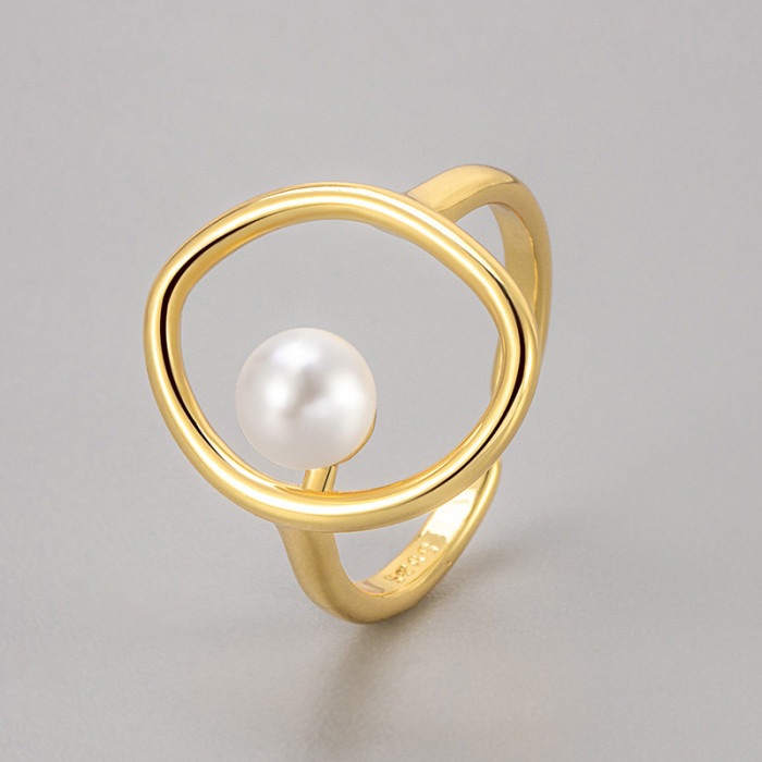 European and American Cross-Border Korean Niche Design Fashion Personality Temperament Simple Elegant Adjustable Pearl Ring for Women Japanese Style