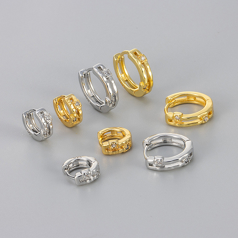 European and American Double Layer Diamond Earrings for Women, High-end Feel, Hot-selling Foreign Trade Ear Bone Studs, Niche Autumn and Winter Simple Hoop Earrings, Ear Jewelry