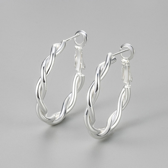 Minimalist Double Spiral Earrings Twisted Braided High-End Cool Style Hoop Earrings Daily Commute Fashion Versatile E...