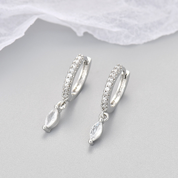 2024 European and American Cross-Border Women's Summer French Style Niche Earrings Full Color Water Drop Zircon Hoop Earrings for Women Ear Piercing Care