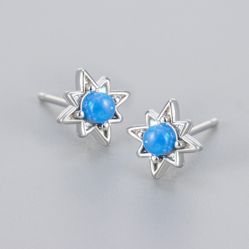 European and American Cross-Border Trade Light Luxury Earrings for Men and Women Blue Opal Eight-Pointed Star Versatile Cool Fresh Earrings Jewelry