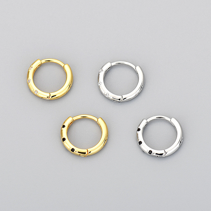 Cross-Border European and American Style Circle Inlaid Diamond Hoop Earrings for Women Versatile Niche Design Black and White Zircon Earrings Niche Design Hoop Earrings