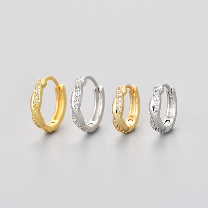 Style Stone-Studded Cross Earrings Simple Ear Cuffs Plain Hoops Versatile Daily 2024 New Trendy Women's Summer Earr...