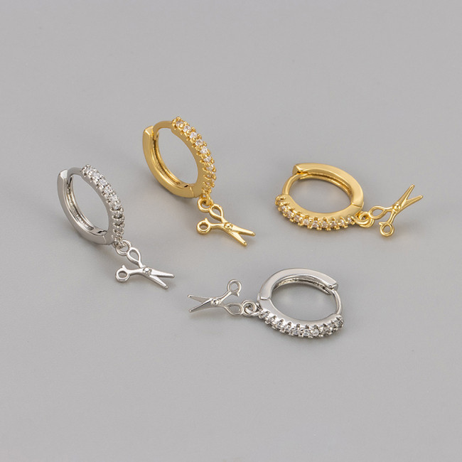 New Unique Niche Design Sparkling Stone Small Scissors Earrings Versatile Fashion High-End Earrings for Women
