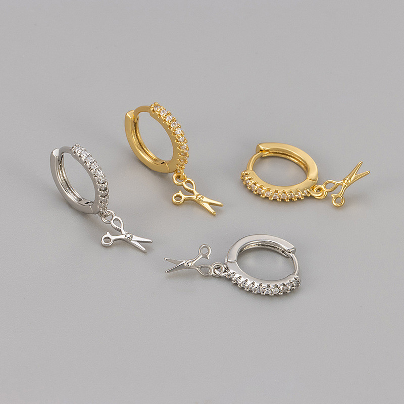 New European and American Cross-Border Unique Niche Design Sparkling Diamond Small Scissors Earrings Versatile Fashion High-End Earrings for Women