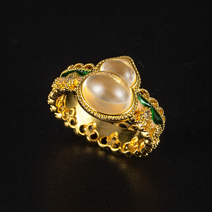New Chinese Style National Trend Chinese Style Gourd Imitation Chalcedony Ring for Women Light Luxury Exquisite Niche...