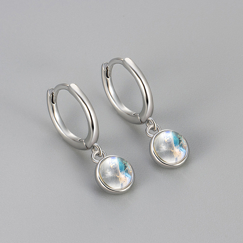 European and American Cross-Border Niche Plain Circle Earrings Synthetic Moonstone Agate Blue Turquoise Earrings Versatile New Earrings