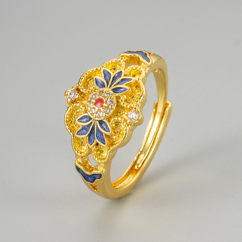 New Chinese Style Enamel Resin Ring Light Luxury High-end Retro Palace Style Exquisite Temperament Versatile Index Finger Ring