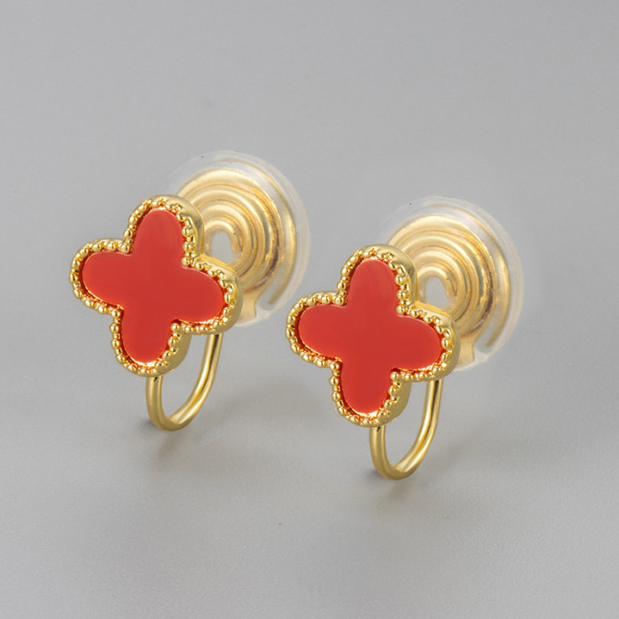 Red Four-Leaf Clover Tassel Earrings Ear Thread Niche Light Luxury High-End Elegant Atmosphere Earrings 2025 New Hot...