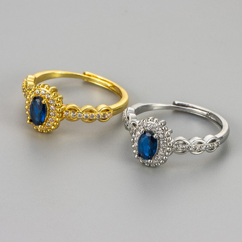 2024 New Retro Blue Zircon Inlaid Diamond Ring Fashionable Personality Light Luxury Versatile High-end Open Index Finger Ring
