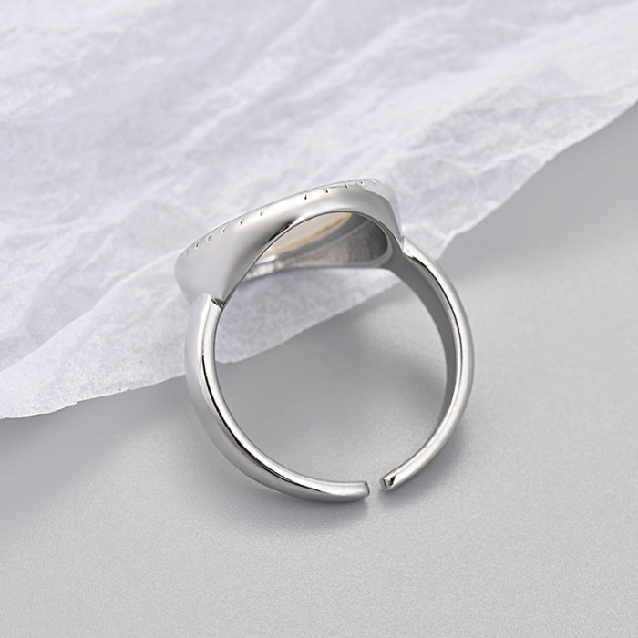 2024 Oval White Shell Minimalist Style Index Finger Ring for Women, Trendy Open Ring Accessories