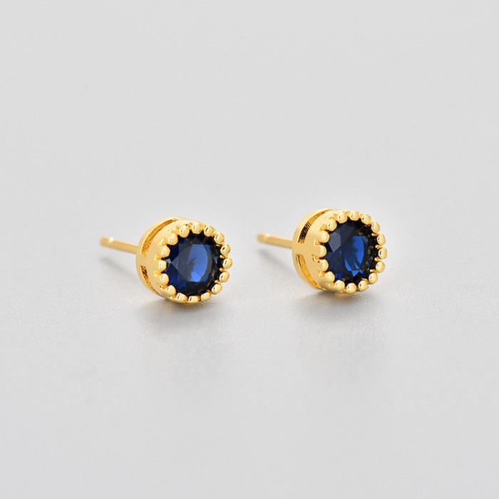 2024 New High-End Earrings Round Zircon Colorful Cool Hip-Hop American Style Unisex Small Earrings