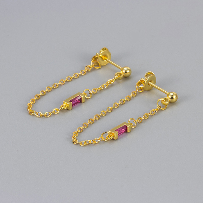 New European and American Simple Niche Versatile Chain Tassel Earrings Chain Daily Exquisite Cubic Zirconia Tassel Ear Thread for Women