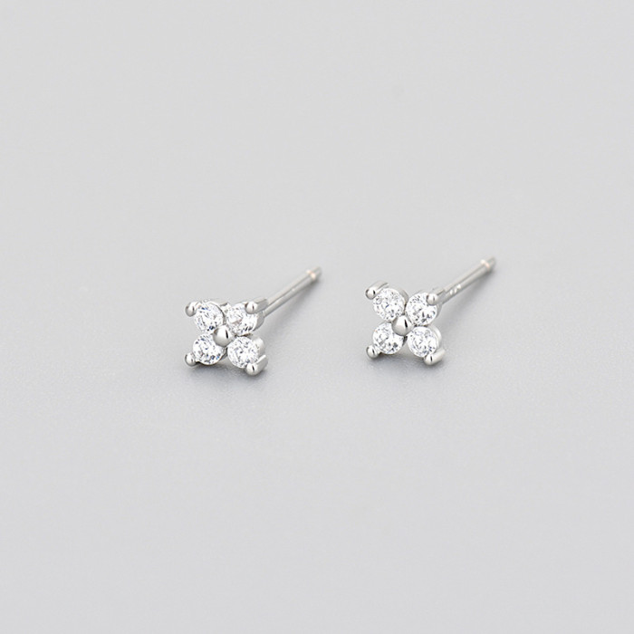 Sweet Four-Leaf Flower Earrings Multi-Colorful Zircon Flower Earrings for Women Small Mini Hot-Selling Direct Sales