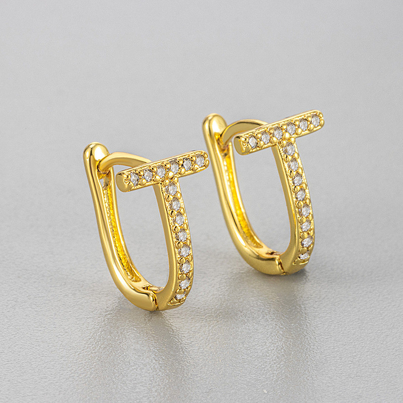AliExpress Hot-Selling Diamond-Studded T-Shaped Earrings for Women Trendy Simple Petite Personality Cool Style Exquisite European and American Earrings