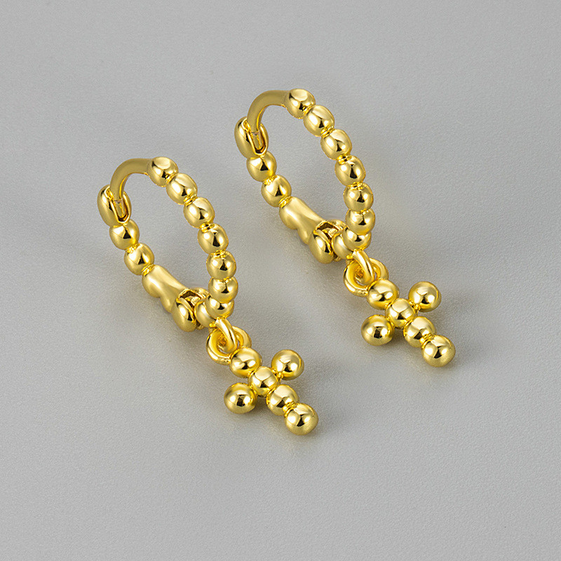 New Round Bead Cross Simple Personality Fashion Geometric Ear Cuff Niche Design High-end Versatile Petite Earrings