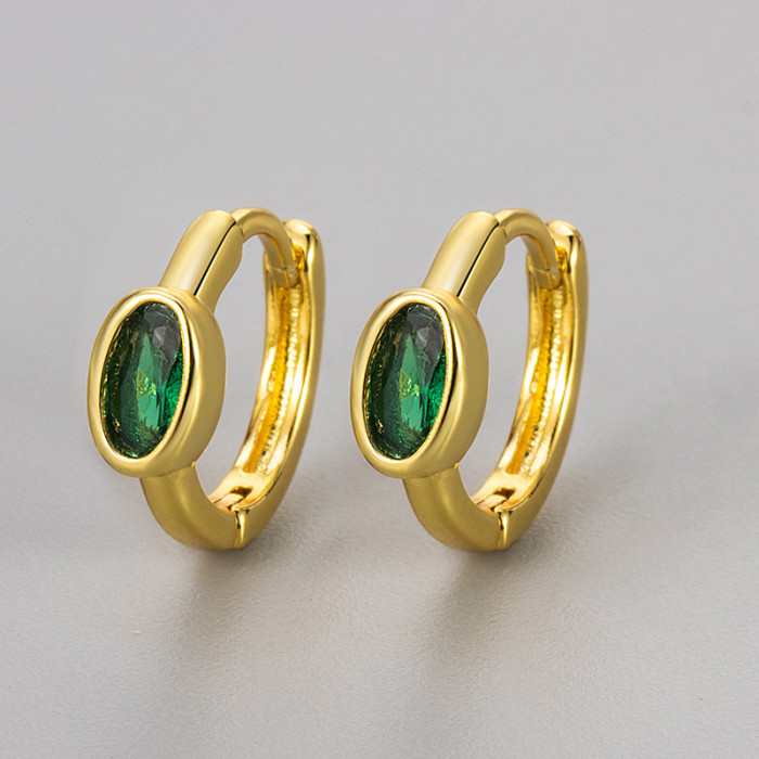 New Diamond-Studded Oval Colorful Zircon Earrings European and American Foreign Trade Cross-Border Egg-Shaped High-End Niche Hoop Earrings for Women