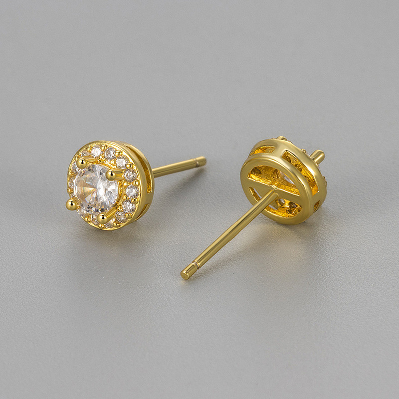 European and American Cross-Border Super Shiny Round Zircon Earrings Versatile Personality High-End Jewelry Ear Studs Fashion Women's Ear Accessories