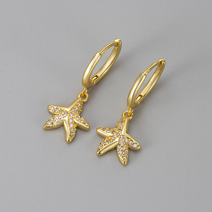 New Sparkling Stone Starfish Earrings for Women, Versatile Daily Wear, Exquisite Niche Design, Light Luxury Five-Po...
