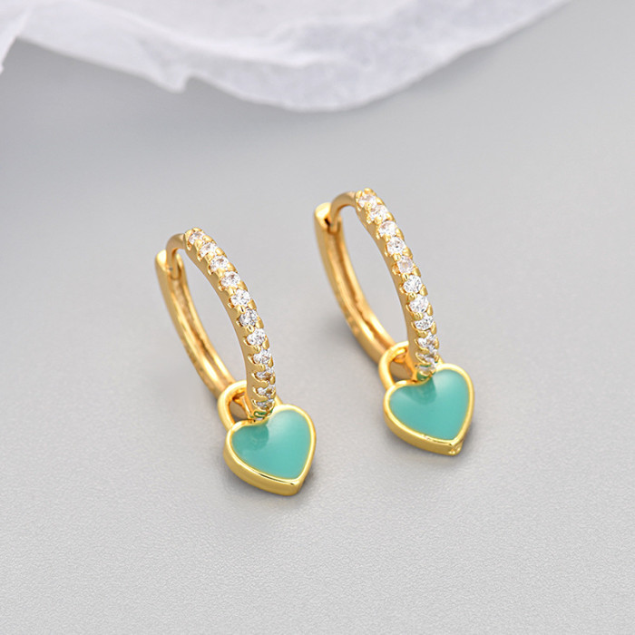 Multicolor Heart Earrings for Women, Micro Pave Sparkling Stone, Petite and Exquisite Earrings, Niche Design, High-...