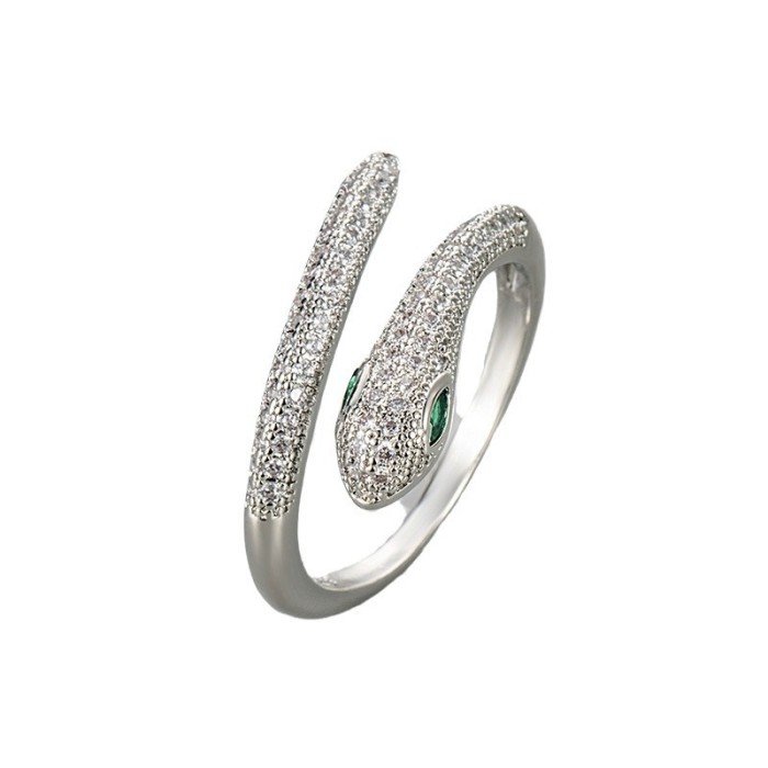 Zodiac Year Inlaid Zircon Snake Ring Style Adjustable Open Snake Shape Ring Niche Design Daily Versatile