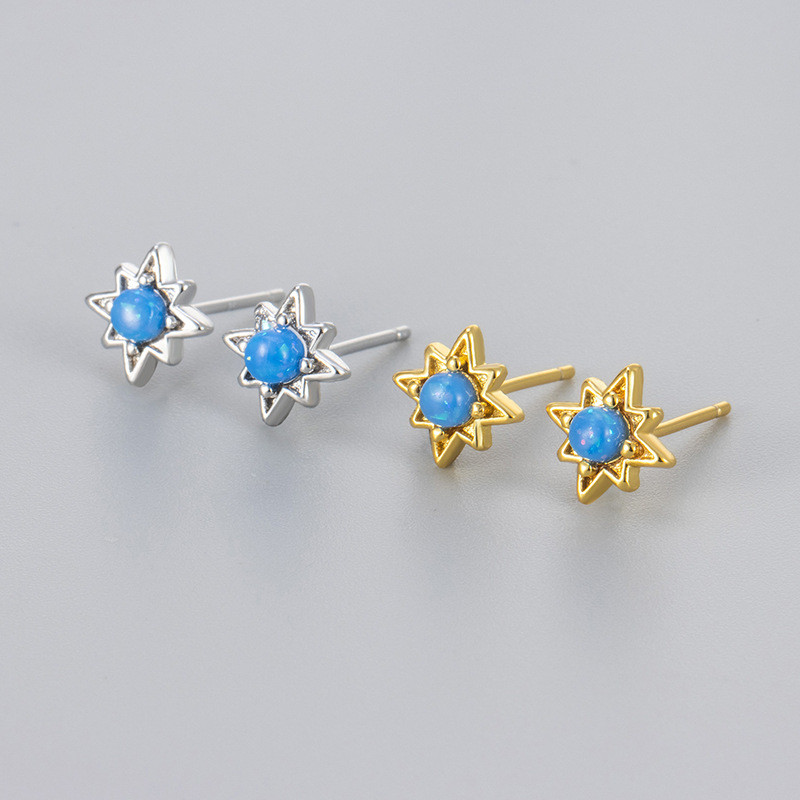 European and American Cross-Border Trade Light Luxury Earrings for Men and Women Blue Opal Eight-Pointed Star Versatile Cool Fresh Earrings Jewelry