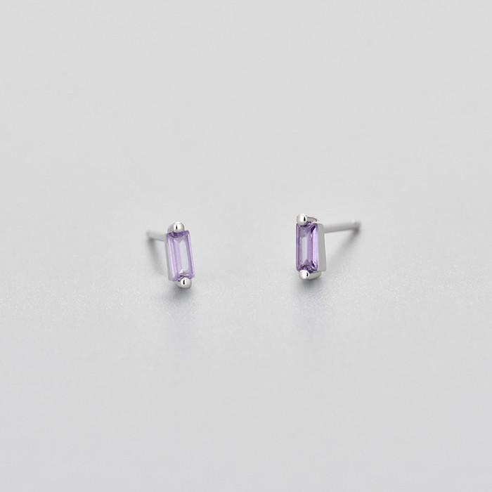 European and American Cross-Border 2024 New Exquisite Small Inlaid Rectangular Zircon Colorful Zircon Earrings Simple Versatile Ear Jewelry