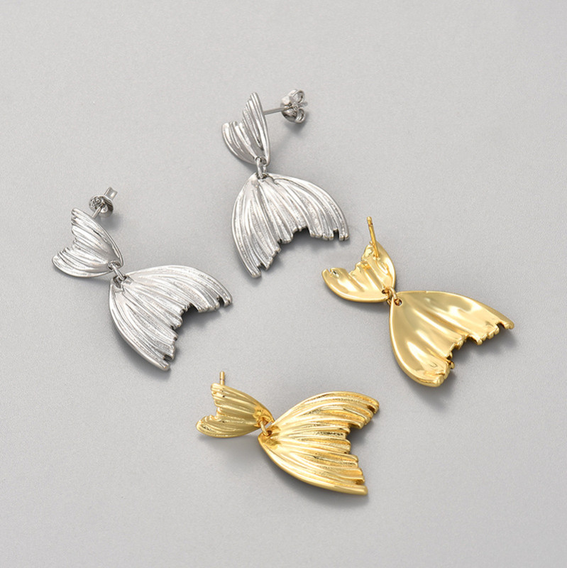 European and American Cross-Border Ruched Mermaid Shape Earrings Unique Niche Design Earrings Simple Exquisite Elegant Earrings for Women